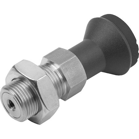 Kipp Operating Handle Wo. Groove, W. Mushroom Knob, Size:4, D1=M20X1, 5, L=73, Form:B W Locknut, Stainless K1502.12420